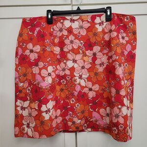 Talbots Red Pink Floral Pencil Straight Mini Skirt Lined New With Tags 22W